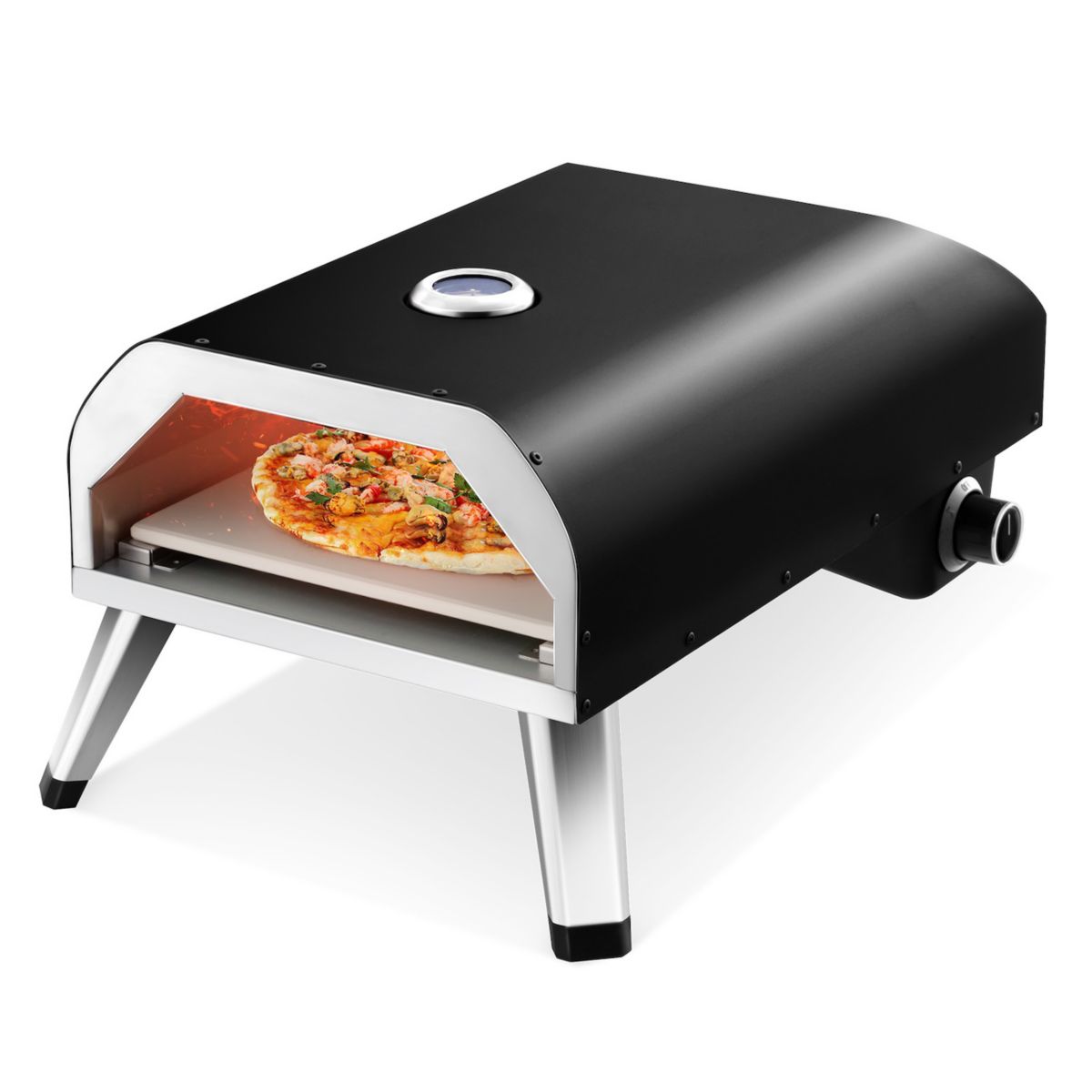 15000 Btu Foldable Pizza Oven With Pizza Peel Stone And Cutter-black Slickblue