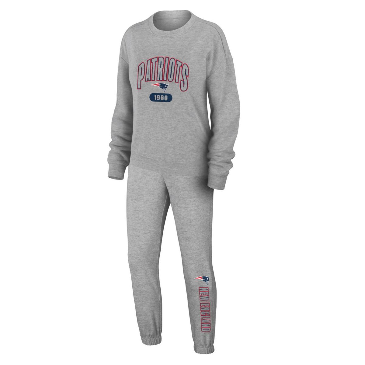 Women's WEAR by Erin Andrews  Heather Gray New England Patriots Plus Size Knitted Tri-Blend Long Sleeve T-Shirt & Pants Lounge Set WEAR by Erin Andrews