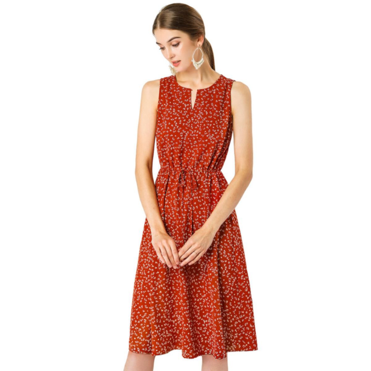 Women's Split Neck Dots Print Sleeveless Casual Dress ALLEGRA K