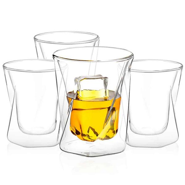 JoyJolt Lacey 4-pc. Double Walled Double Old Fashion Whiskey Glass Set JoyJolt