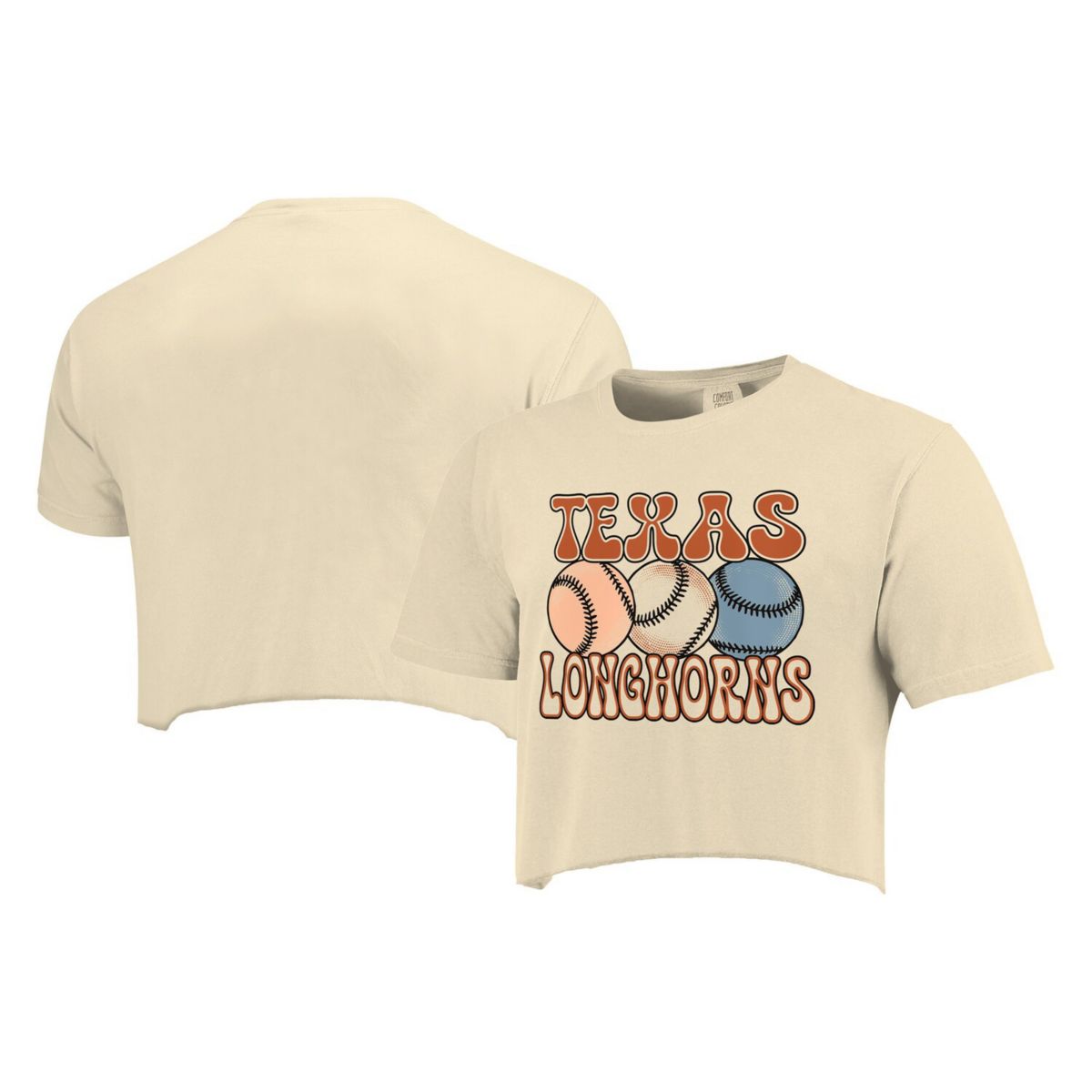 Women's Natural Texas Longhorns Comfort Colors Baseball Cropped T-Shirt Image One