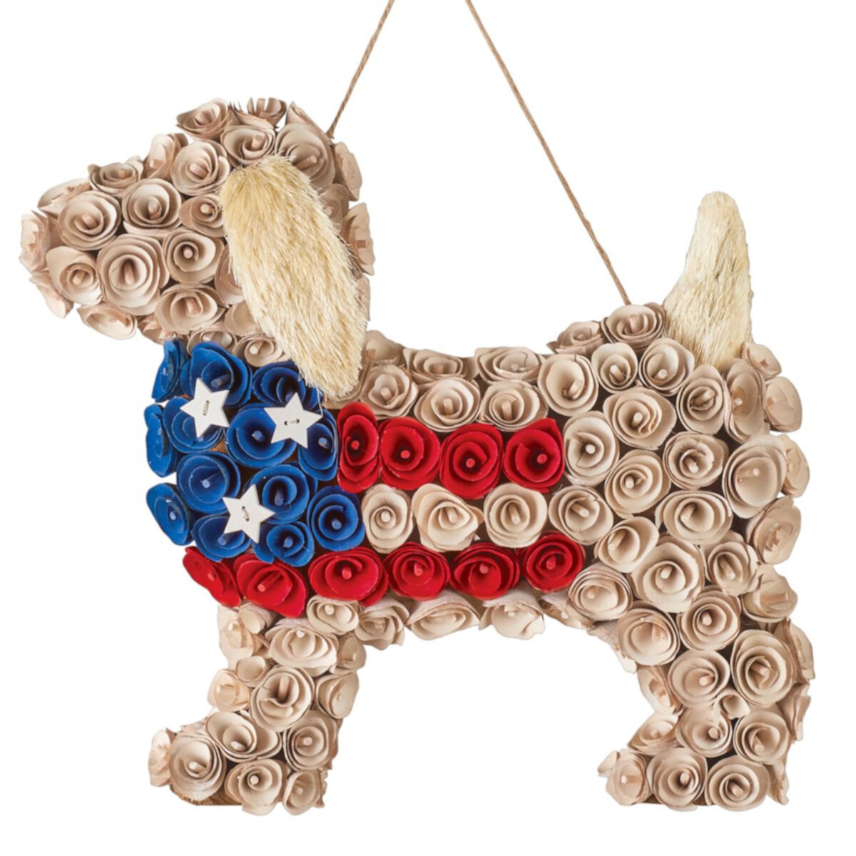 Collections Etc Patriotic Dog Wooden Roses Hanging Wreath Circle Collections Etc.
