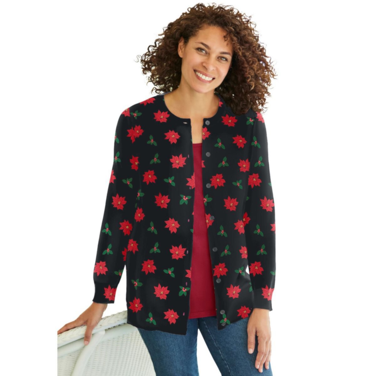 Woman Within Women's Plus Size Perfect Long-sleeve Cardigan Woman Within