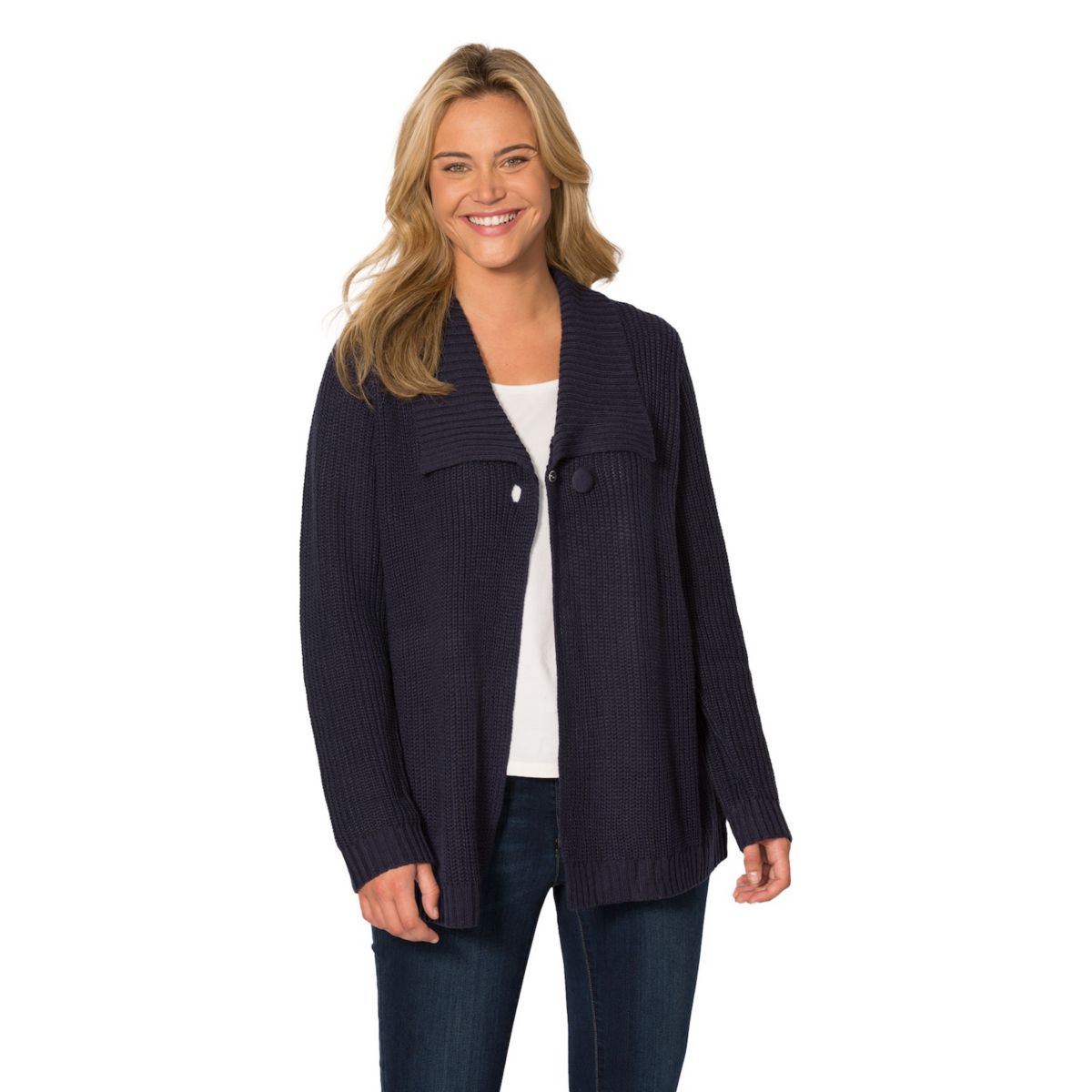Woman Within Women's Plus Size Shawl Collar Shaker Sweater Woman Within