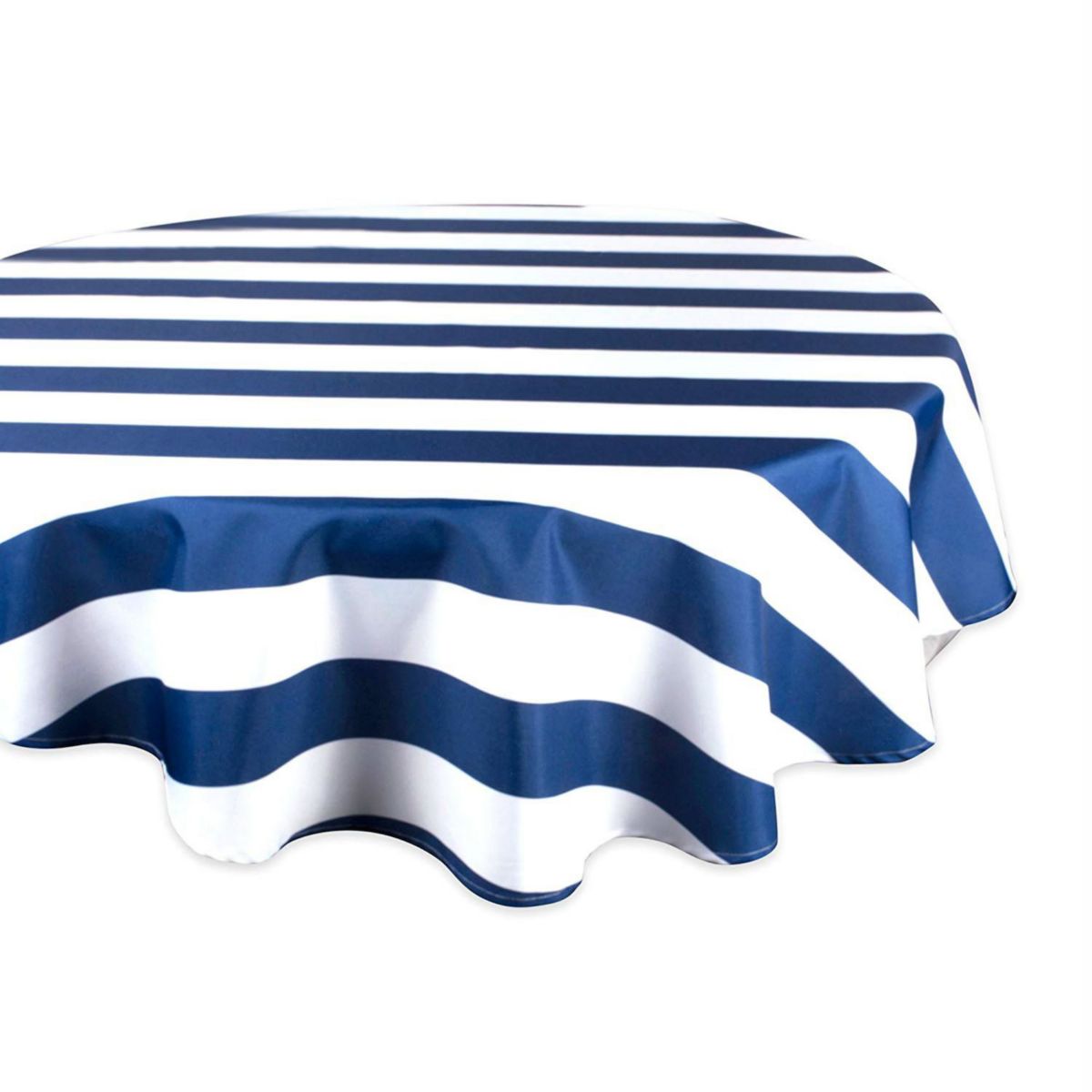 Nautical Blue Cabana Striped Outdoor Round Tablecloth 60&#34; CC Home Furnishings