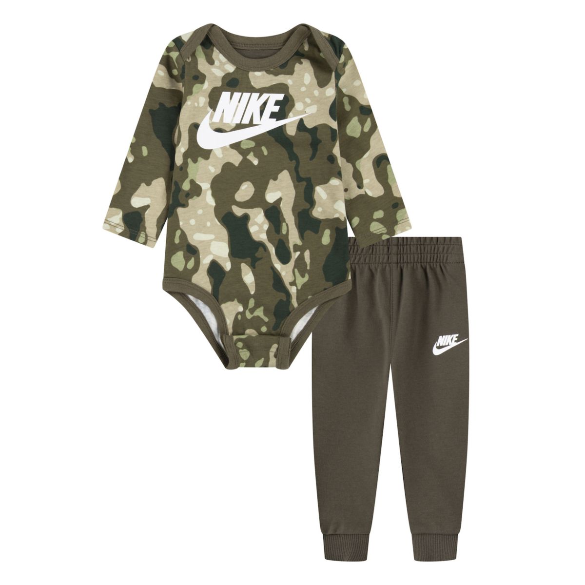 Детский Комплект Одежды Nike Для Мальчиков Camo Long Sleeve Bodysuit and Sweatpants Set Nike