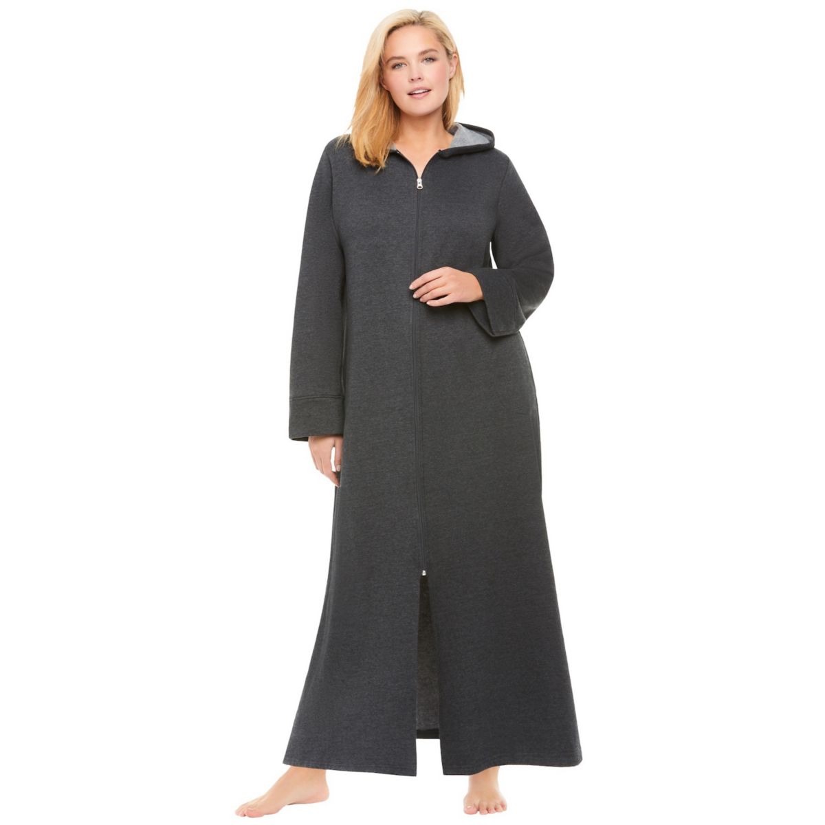 Dreams & Co. Women's Plus Size Petite Long Hooded Fleece Sweatshirt Robe Dreams & Co.