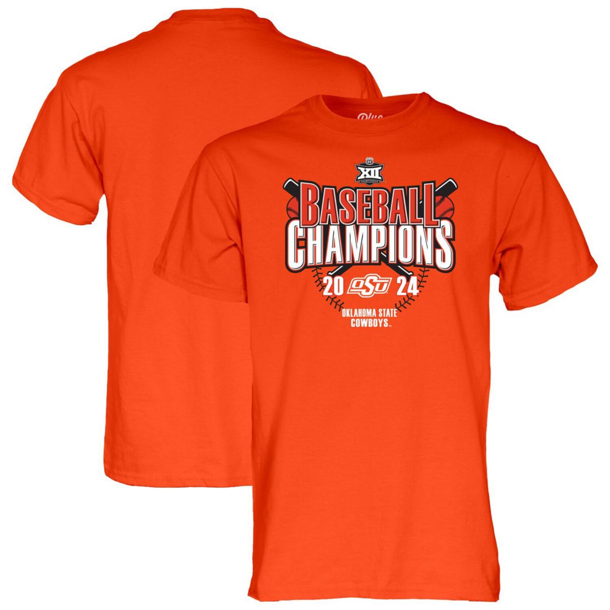 Men's Blue 84 Orange Oklahoma State Cowboys 2024 Big 12 Baseball Conference Tournament Champions Locker Room T-Shirt Blue 84