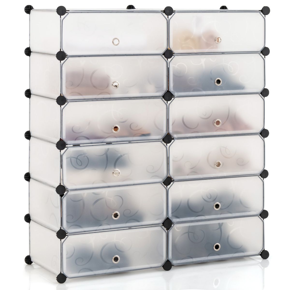 12-Cube DIY Portable Plastic Shoe Rack with Transparent Doors Slickblue