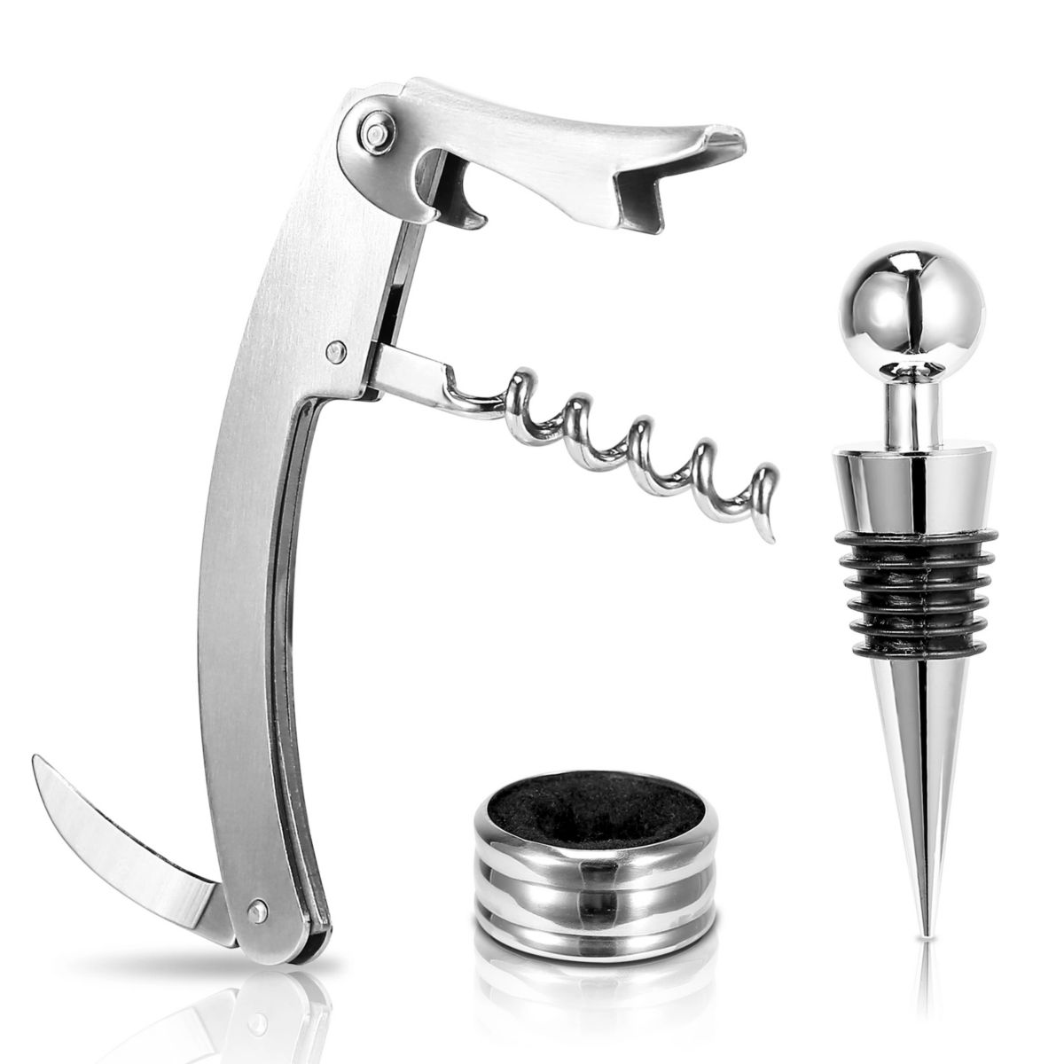 Silver, Corkscrew Bottle Opener Set Of 3 Eggracks By Global Phoenix