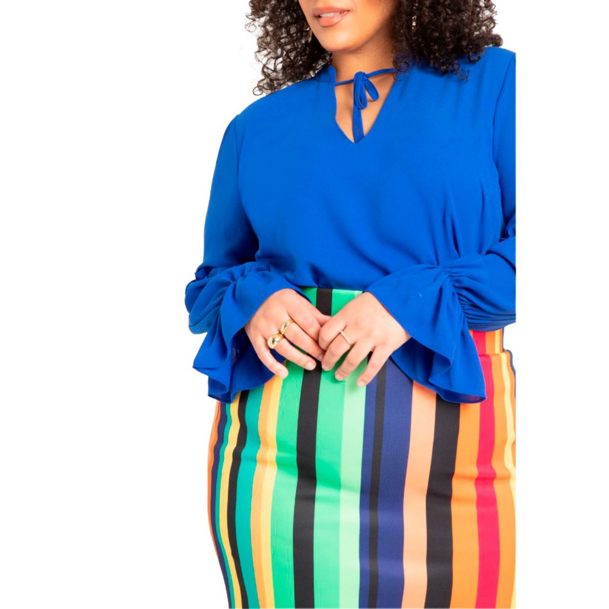 Eloquii Women's Plus Size Ruffle Detail Blouse With Ties ELOQUII