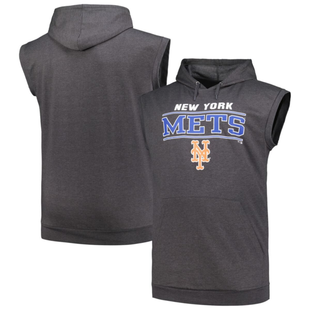 Men's Profile Heather Charcoal New York Mets Big & Tall Muscle Sleeveless Pullover Hoodie Profile