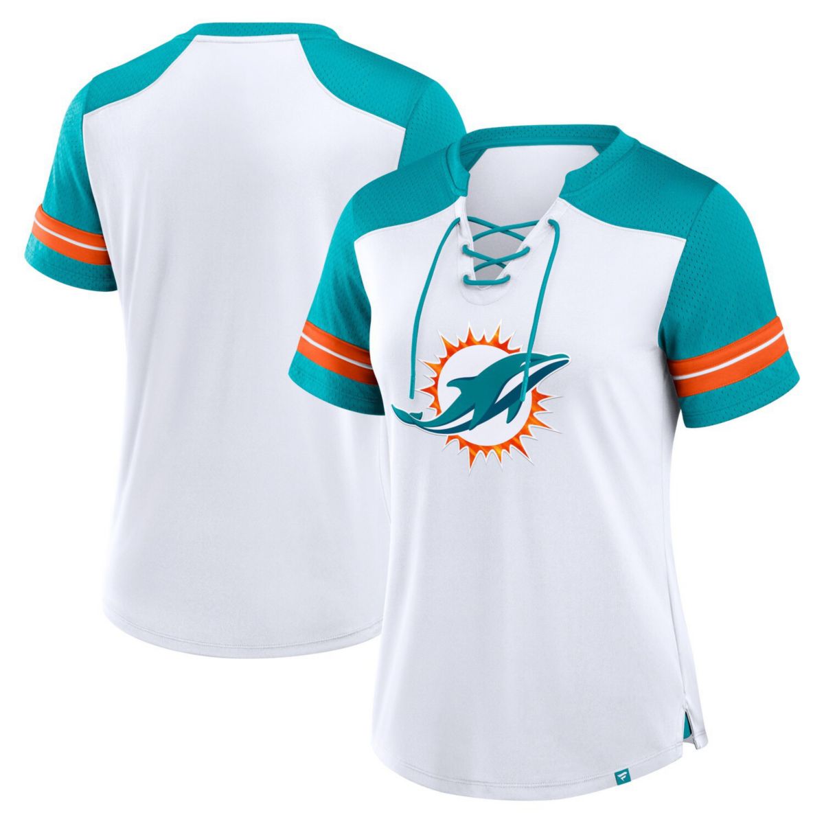 Женская Футболка Fanatics Белый/Аква Miami Dolphins Foiled Primary Lace-Up Fanatics Brands - White Label