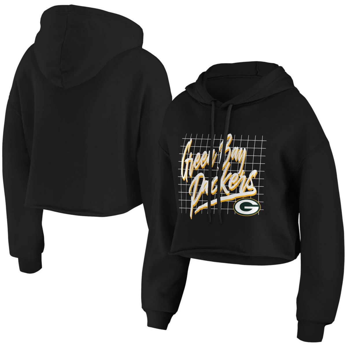 Women's WEAR by Erin Andrews Black Green Bay Packers Domestic Cropped Pullover Hoodie WEAR by Erin Andrews