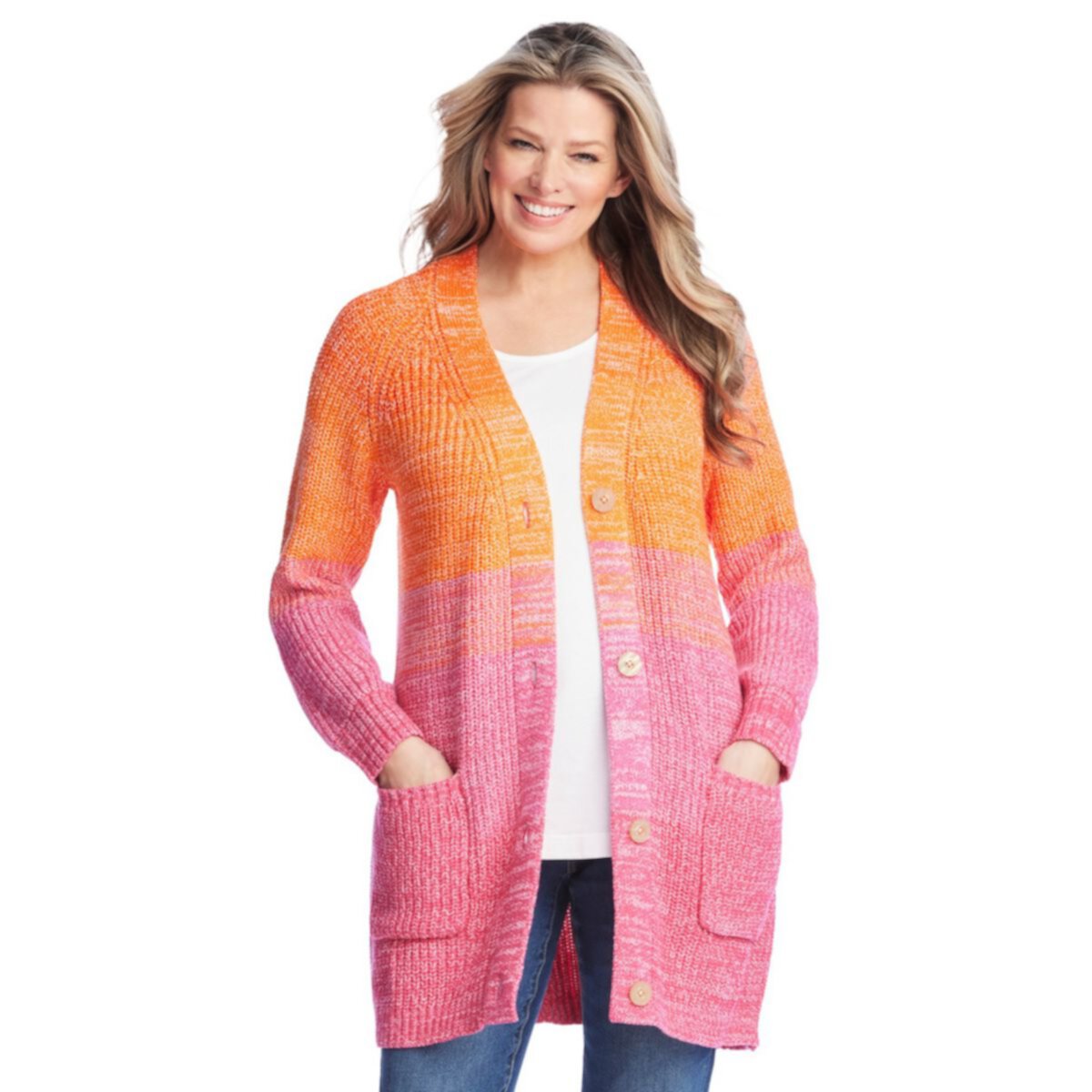 Woman Within Women's Plus Size Ombre Shaker Cardigan Woman Within