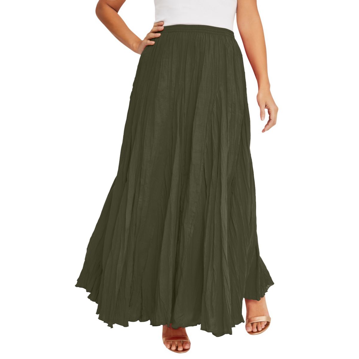 Jessica London Women's Plus Size Flowing Crinkled Maxi Skirt Jessica London