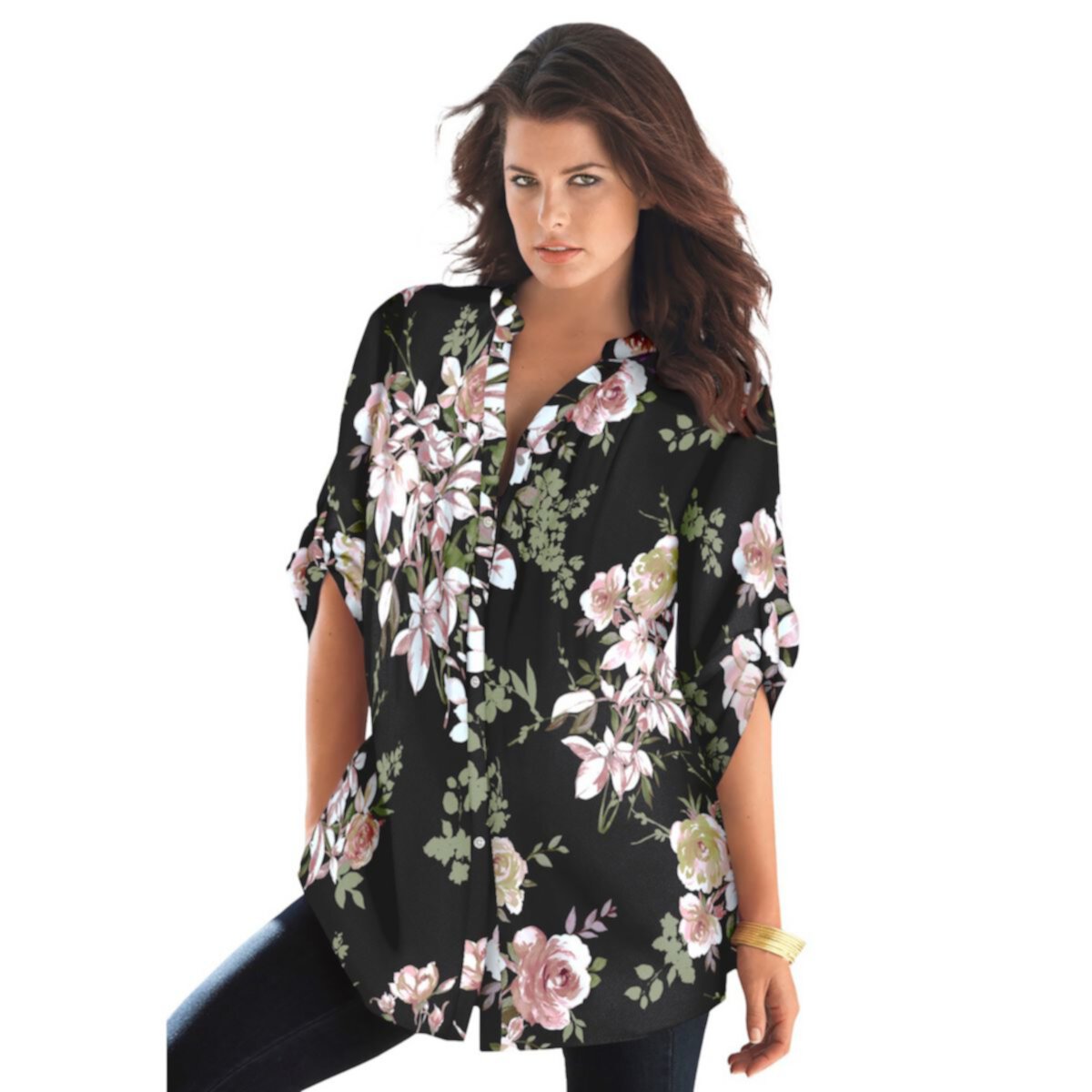 Roaman's Women's Plus Size English Floral Big Shirt Roaman's