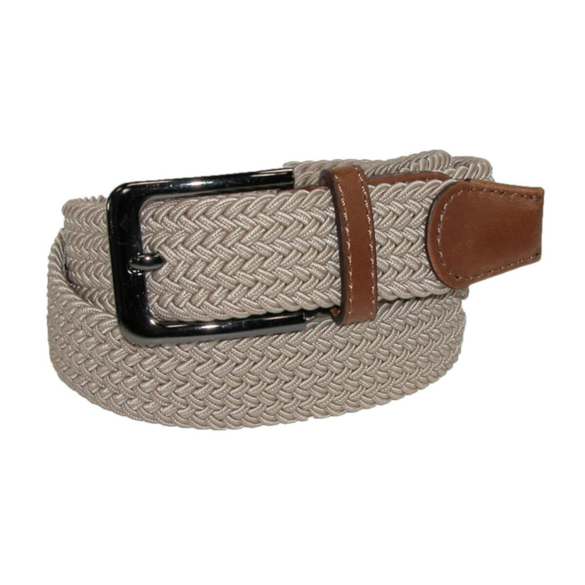 Ctm Men's Elastic Braided Stretch Belt With Silver Buckle And Tan Tabs CTM