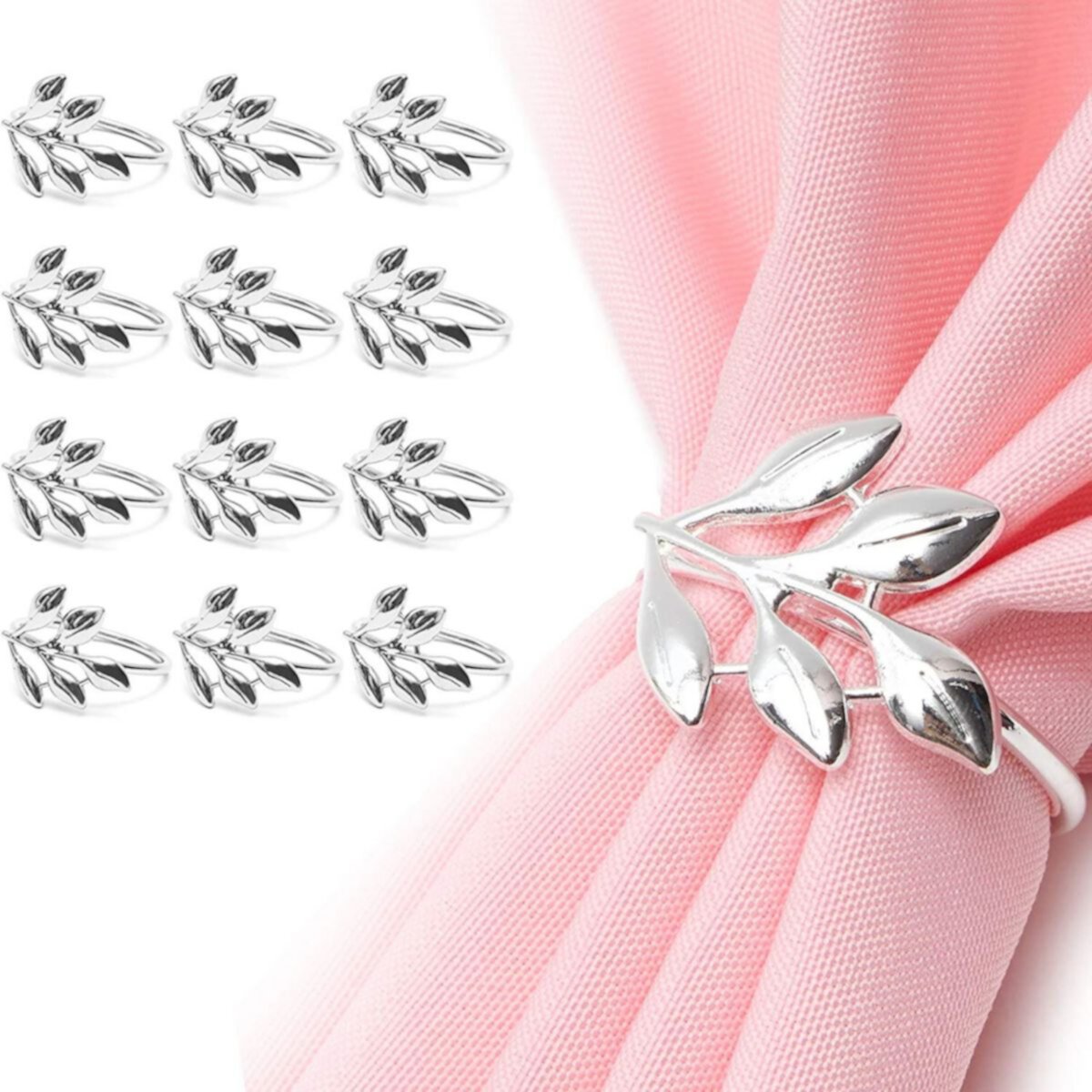 Juvale Metal Leaf Napkin Rings (1.8 Inches, Silver, 12-Pack) Juvale