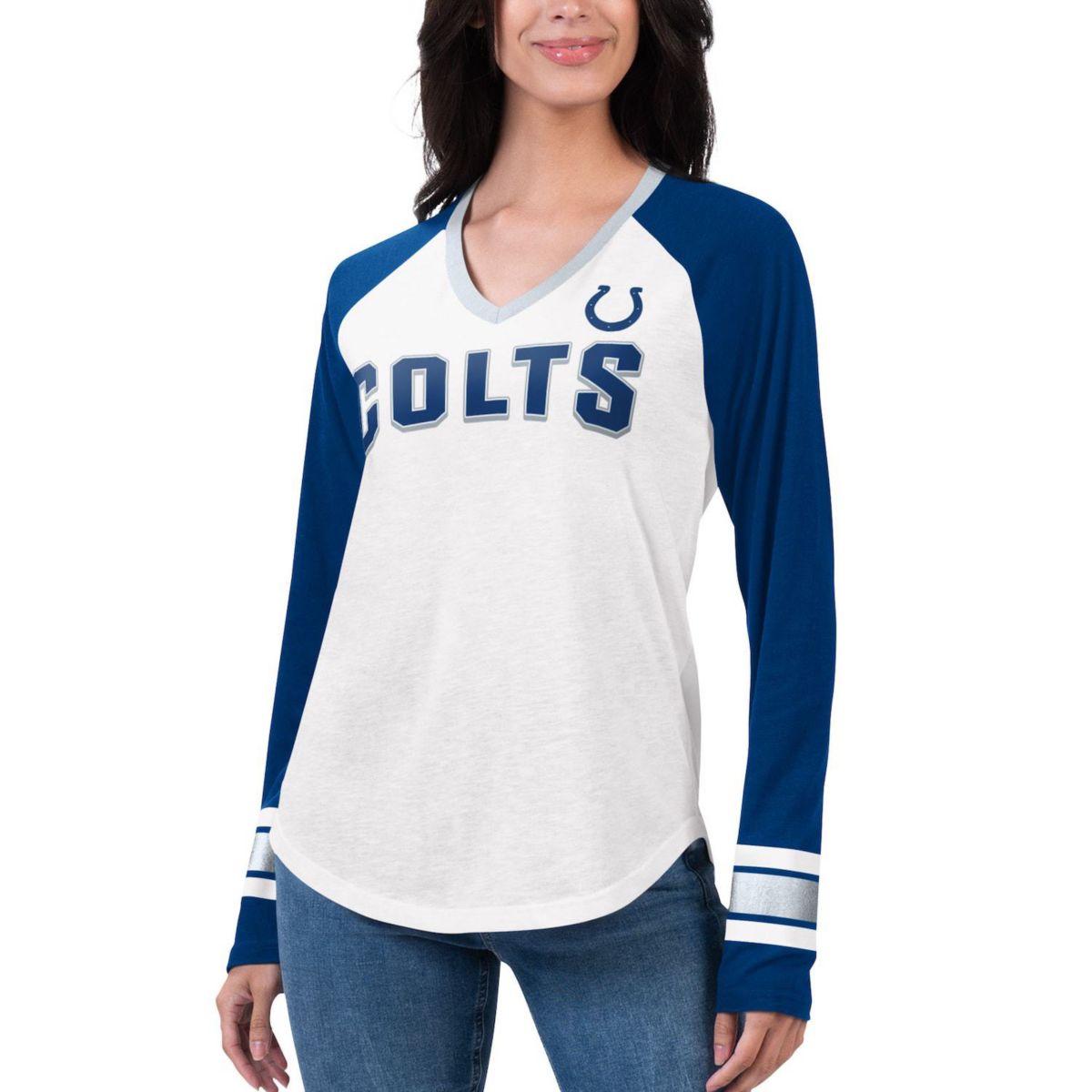 Женская Футболка G-III 4Her by Carl Banks Бело-Синяя Indianapolis Colts Top Team Raglan V-Образный Длинный Рукав In The Style