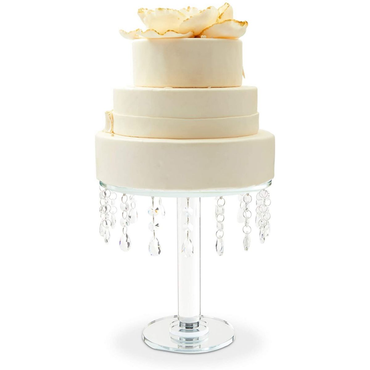 Glass Cake Stand with Crystals for Weddings and Birthdays (10 x 9.5 In) Okuna Outpost