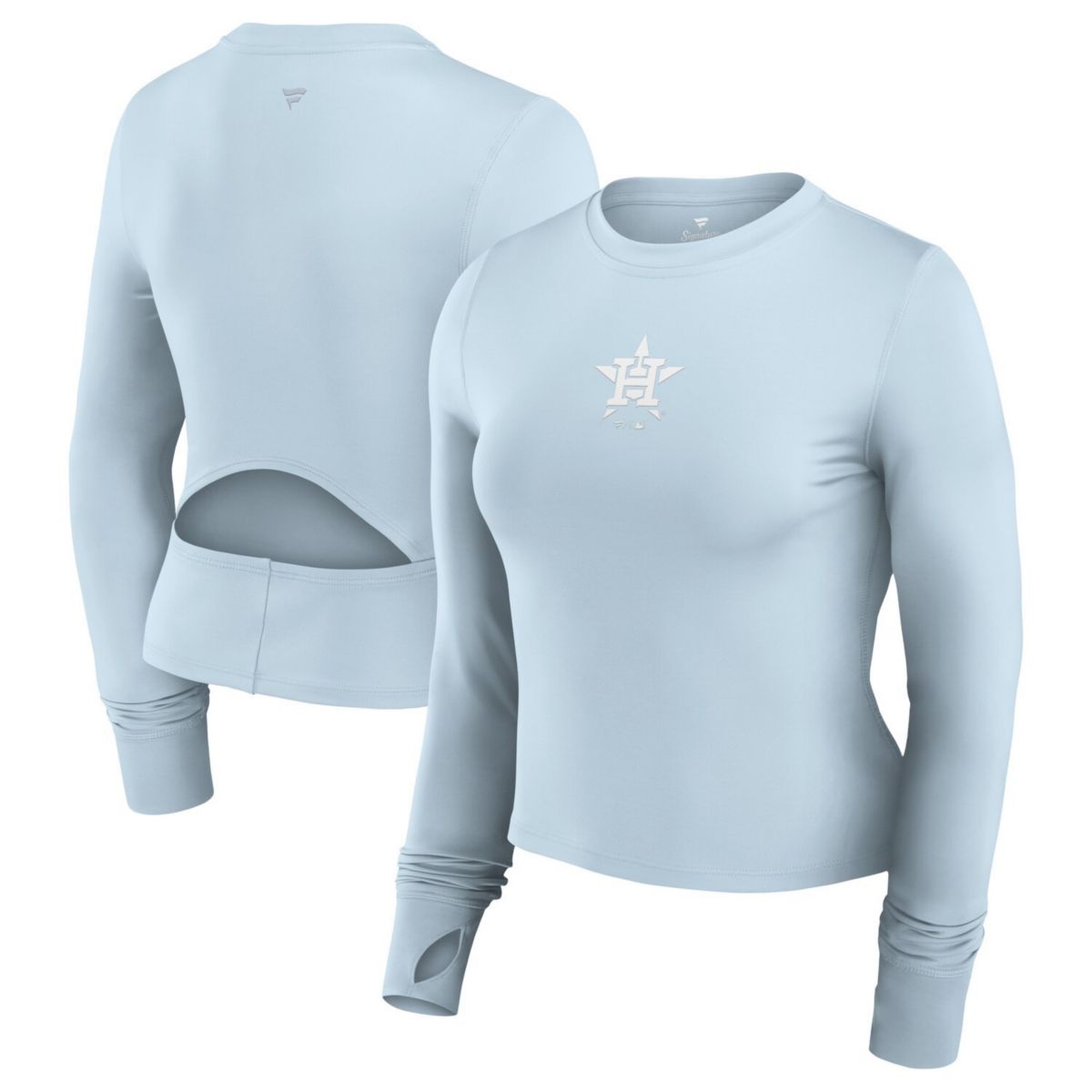 Women's Fanatics Signature Light Blue Houston Astros Studio Fitted Long Sleeve Gym Top Fanatics Signature