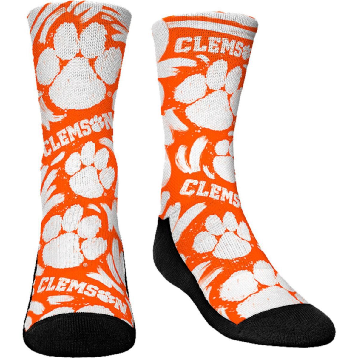 Youth Rock Em Socks Clemson Tigers Allover Logo & Paint Crew Socks Unbranded