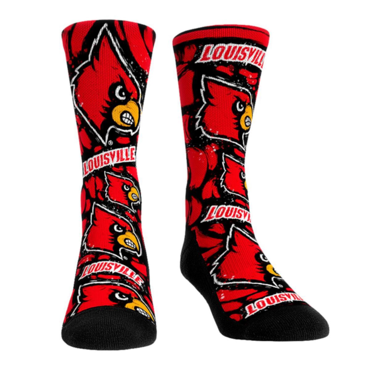 Unisex Rock Em Socks Louisville Cardinals Allover Logo & Paint Crew Socks Unbranded
