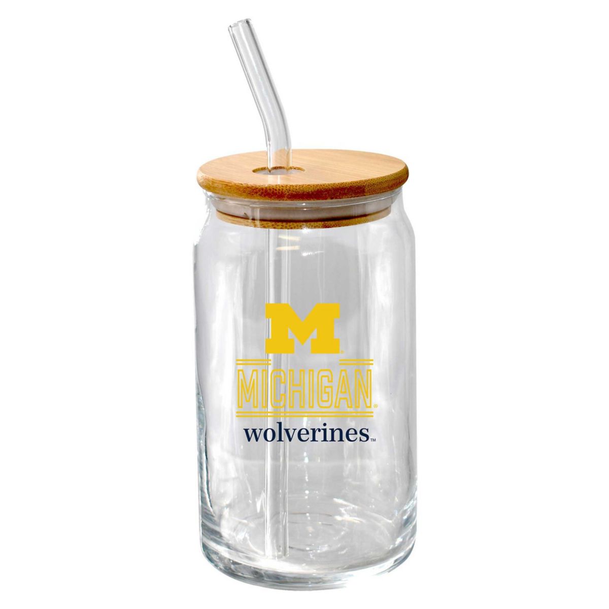 The Memory Company Michigan Wolverines 16oz. Classic Crew Beer Glass with Bamboo Lid The Memory Company