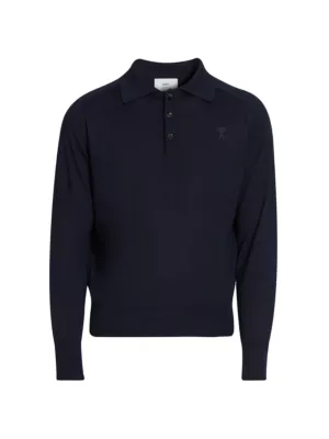 ADC Embroidered Logo Long-Sleeve Knit Polo Shirt AMI Paris