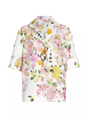 Constance Floral Linen-Blend Button-Front Shirt AJE