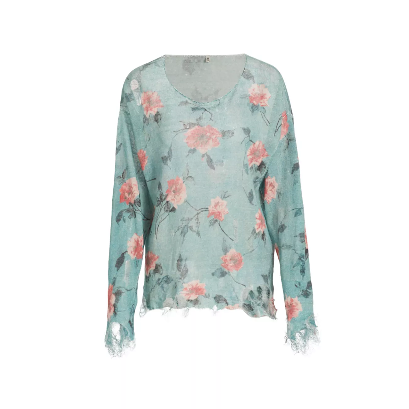 Floral Distressed Linen Boyfriend Sweater R13