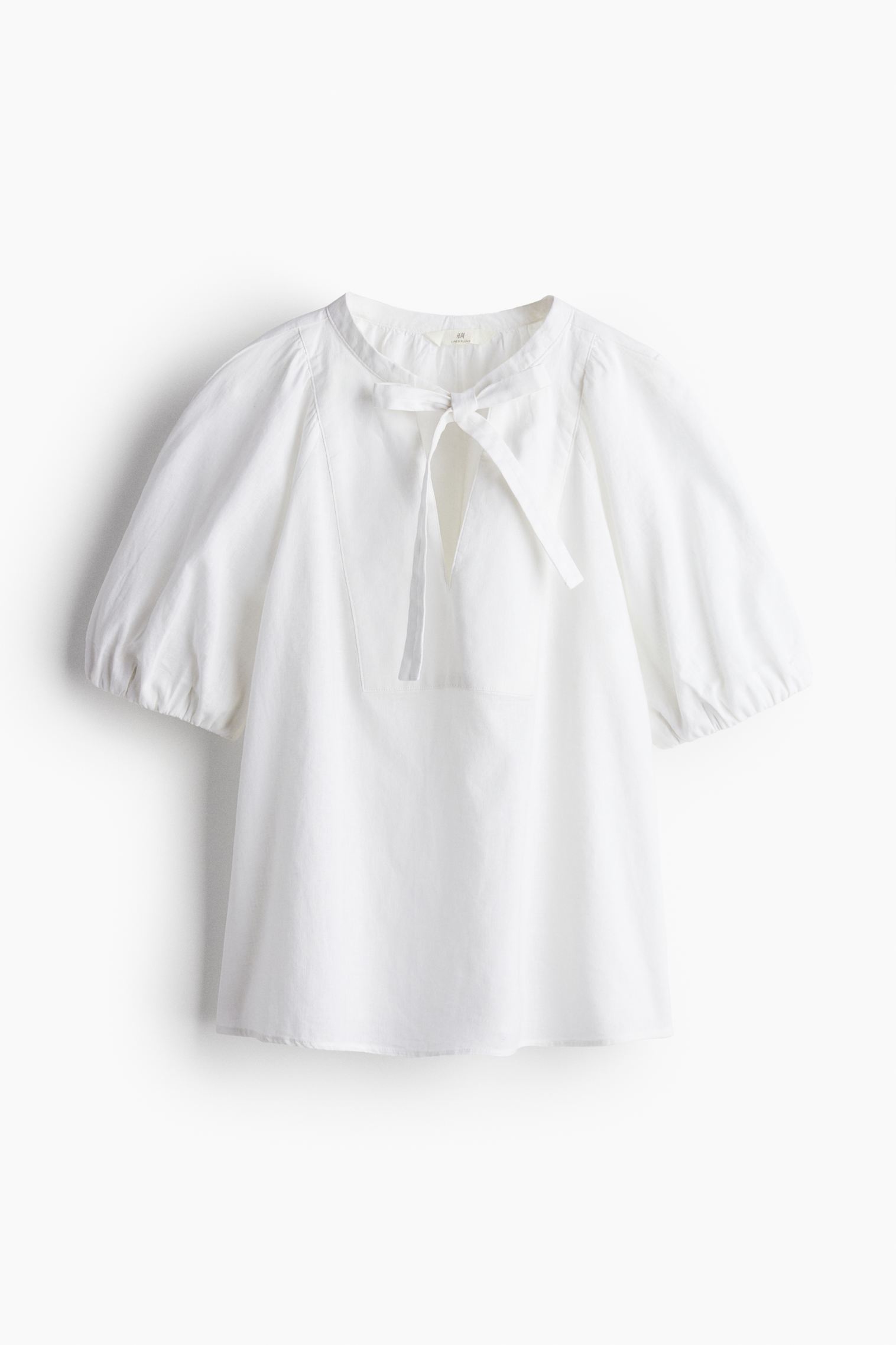 Linen-blend Blouse with Tie Neckline H&M