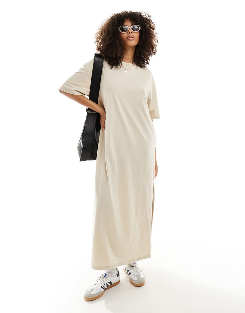 ASOS DESIGN oversized midaxi T-shirt dress in beige ASOS DESIGN