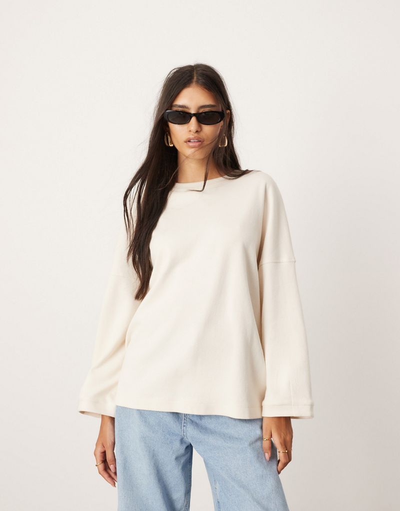 ASOS EDITION textured heavy weight jersey top with seam detail in ivory ASOS EDITION