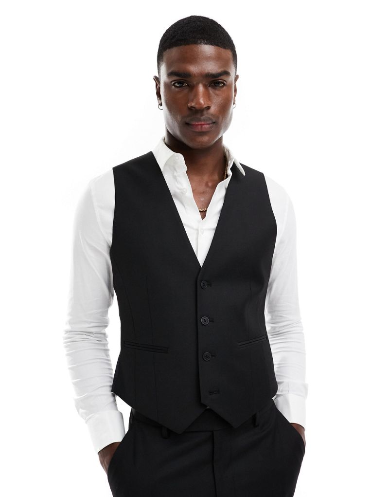 ASOS DESIGN skinny fit suit vest with wool in black ASOS DESIGN