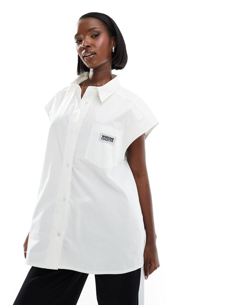 ASOS Weekend Collective sleeveless shirt in white ASOS Weekend Collective