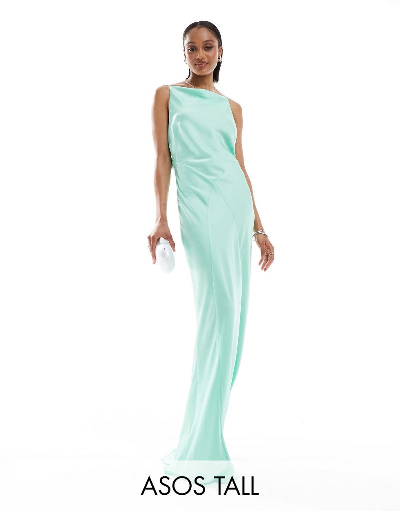 ASOS DESIGN Tall satin square neck maxi dress with cowl back detail in mint green ASOS Tall
