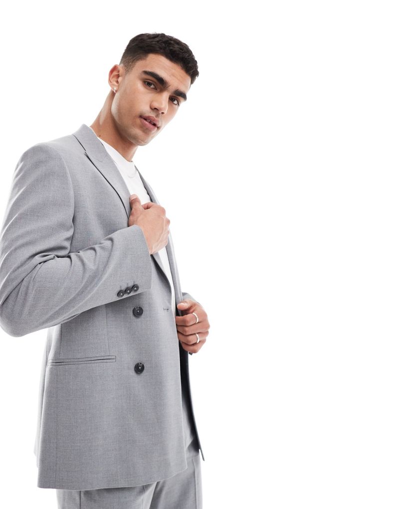 ASOS DESIGN double breasted slim suit jacket in gray ASOS DESIGN