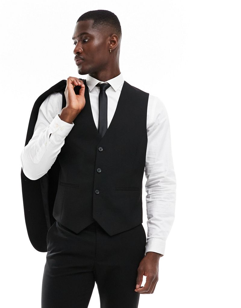 ASOS DESIGN skinny suit vest in black ASOS DESIGN