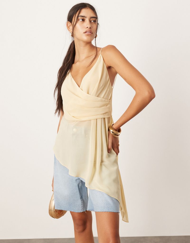 ASOS EDITION wrap front cami top with asymmetric hem in lemon ASOS EDITION