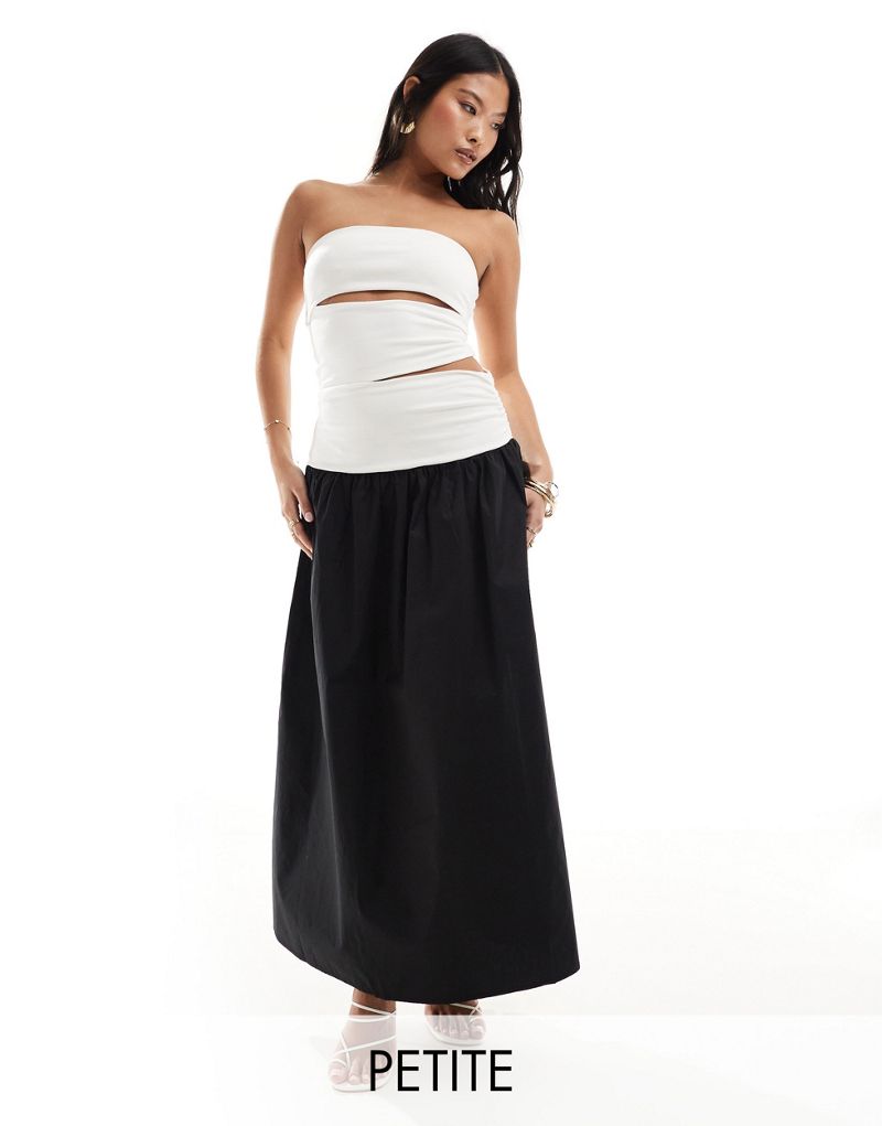 4th & Reckless Petite exclusive bandeau cut out dropped waist maxi dress in monochrome 4TH & RECKLESS