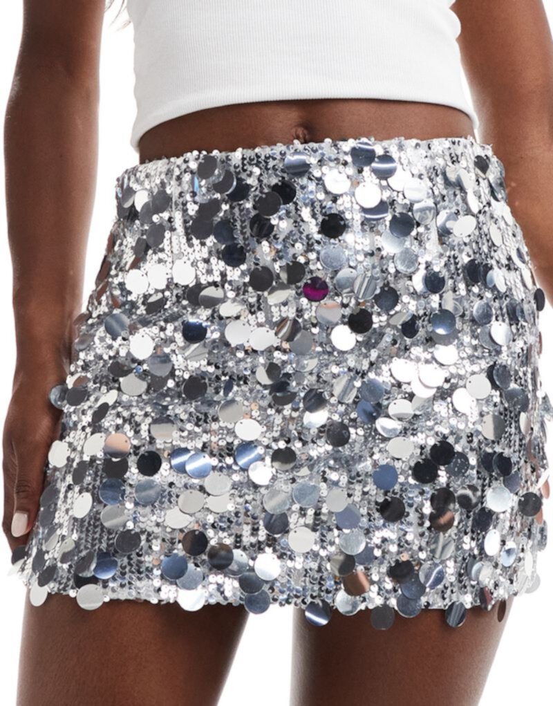 Amy Lynn Y2k ultra mini sequin paillette skirt in silver Amy Lynn