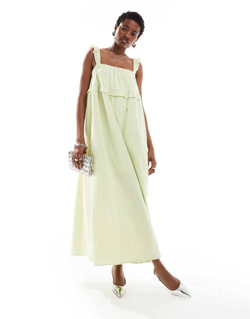 Bailey Rose frill detail smock maxi dress in apple Bailey Rose