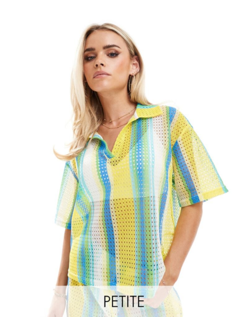 Extro & Vert Petite striped crochet shirt in multi stripe - part of a set Extro & Vert