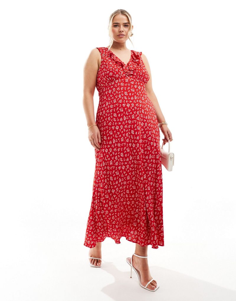 Ever New Curve midi dress in red ditsy floral Ever New