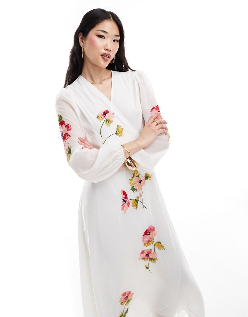 Hope & Ivy wrap maxi dress with floral embroidery in white  Hope & Ivy