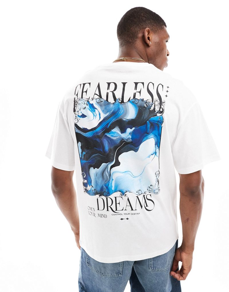 Jack & Jones oversized T-shirt with fearless dreams back print in white Jack & Jones