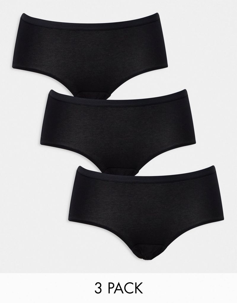 Lindex Carin cotton high waist 3 pack briefs in black Lindex