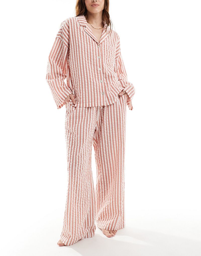 Lindex seersucker pajama top in coral stripe Lindex